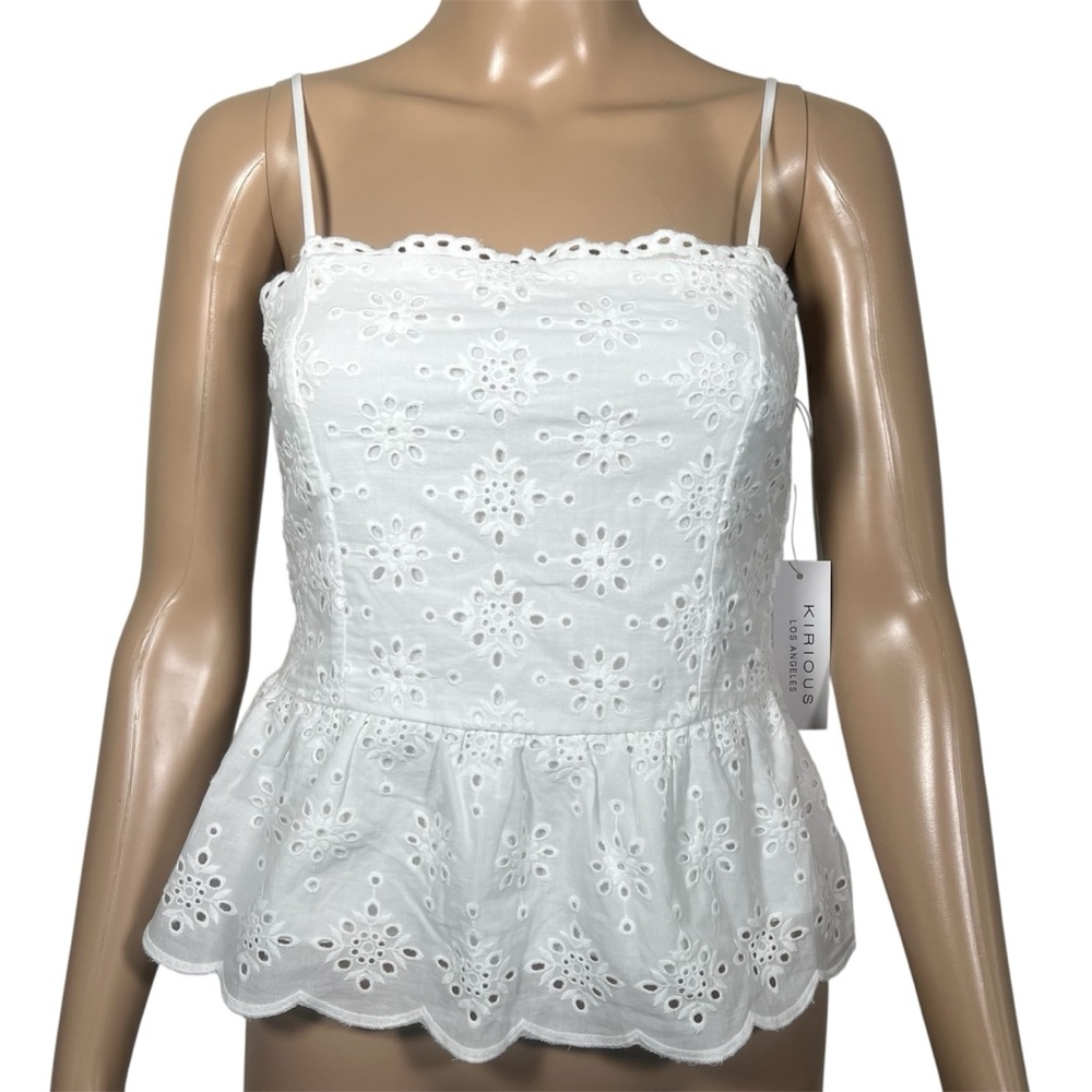 Kirious LA Womens Shirt Eyelet White Smocked Back Adj. Straps NWT NEW Size Small